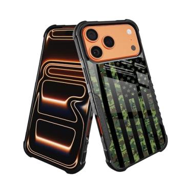 Imagem de LANJINDENG Capa compatível com iPhone 17 Pro Max, camuflagem verde exército, bandeira americana, design para homens e meninos [amortecedor à prova de choque] [antiarranhões] [antiderrapante] capa de