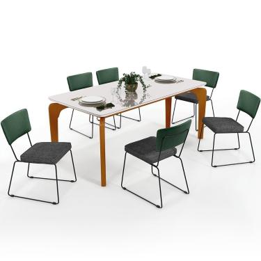 Imagem de Mesa 160cm Off White E 6 Cadeiras Verde Musgo Cinza Escuro