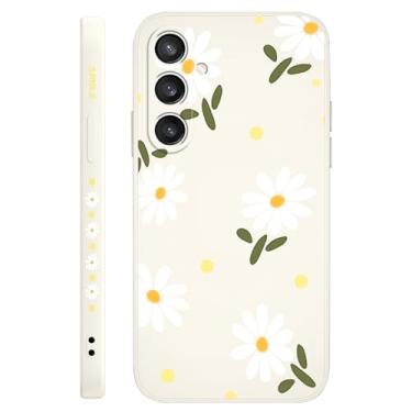 Imagem de LEECG Capa para Galaxy S23 FE, design criativo com impressão lateral floral e padrão de flores na lateral e traseira, capa protetora resistente de silicone macio para S23 FE - Margarida branca