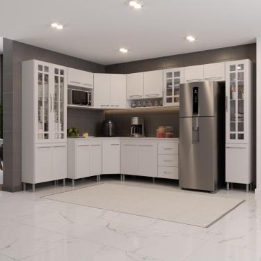 Imagem de Cozinha Modulada Completa Fidelitá Viena 9 Peças 515cm 20 Portas 3 Gavetas Com Tampo Branco