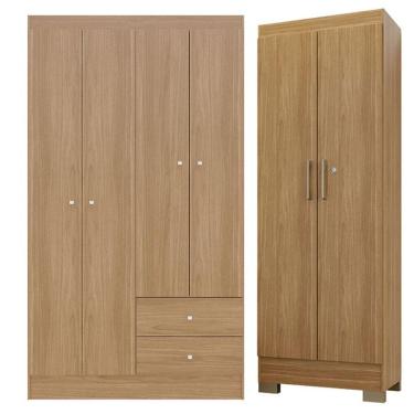 Imagem de Guarda Roupa Solteiro Versa 4 Portas Com Armário Multiuso Luna Freijó Fosco - Kits Paraná