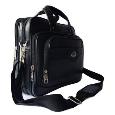 Imagem de Pasta Bolsa Maleta Couro Masculina Alça Ombro e Mão P Notebook Livros 