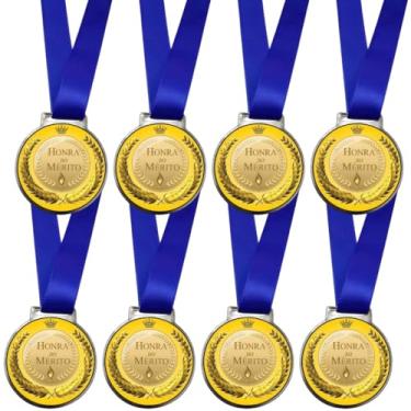Imagem de Kit 50 Medalhas Para Honra ao Mérito Premiação De Campeão Competições Esportes 50mm Com Fita Azul