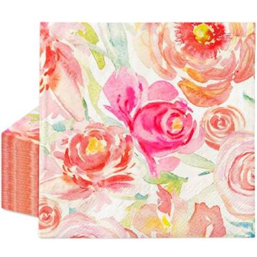 Imagem de FYSUIMU Guardanapos florais de almoço, 50 peças, guardanapo de papel, aquarela, flor, descartável, jantar, guardanapo de mão, para casamento, chá de bebê, suprimentos para festas de chá