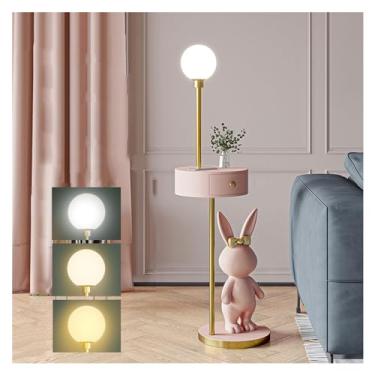 Imagem de Luminária de chão Candeeiro de pé com mesa, candeeiro lateral madeira, cabeceira para pequenos espaços gaveta, canto moderna para quarto, sala estar, escritório(Pink)