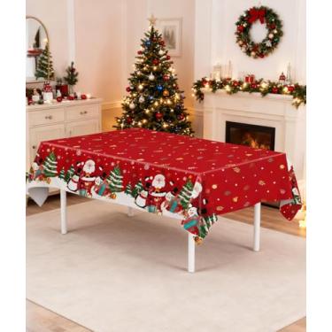 Imagem de 1 peça de toalha de mesa de Natal, capa de mesa retangular descartável fofa de Natal, 203 x 129 cm