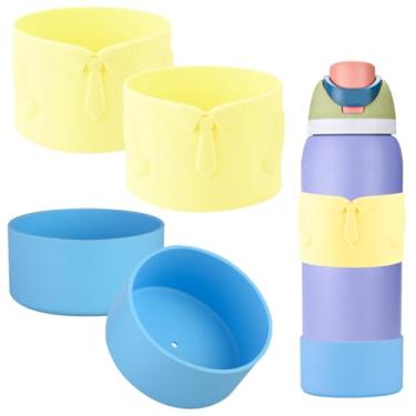 Imagem de Bota de silicone para garrafa de água Owala FreeSip de 947 ml, manga para garrafa de água Owala, proteção superior e inferior, capa protetora antiderrapante (amarelo/azul claro, 946 ml)
