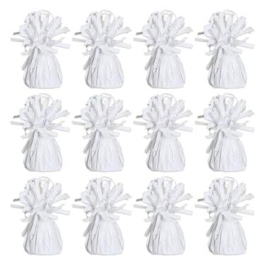 Imagem de Beistle Pacote de peso de balão branco e caixa de recepção multiuso – Pesos de decoração de mesa embrulhados metálicos e caixa de coleta para casamentos, chuveiros, eventos, arrecadação de fundos