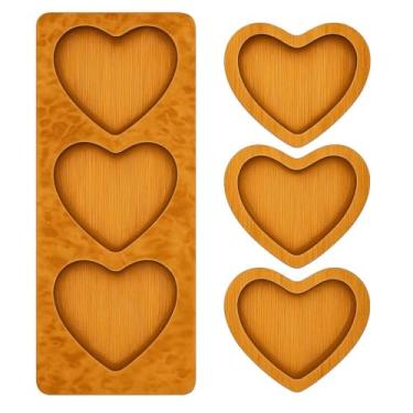 Imagem de Conjunto de Bandeja com 3 Petisqueiras em Formato de Coração de Madeira MDF - Serve Frios, Queijos, Petiscos e Snacks - Ideal para Festas, Churrascos, Escritório - Design Rústico e Informal