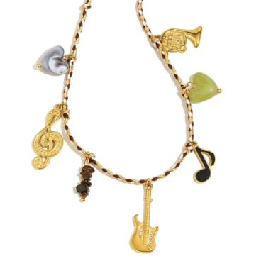 Imagem de Colar feminino com pingentes banhados a ouro 18 K – Colar com pingente de corrente ajustável, pingente de corrente ajustável, joia moderna para músicos