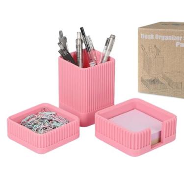 Imagem de Conjunto de 3 organizadores de mesa e acessórios estéticos com suporte de caneta, suporte de clipe de papel, suporte de notas adesivas – suporte de lápis de plástico durável para escritório, mulheres