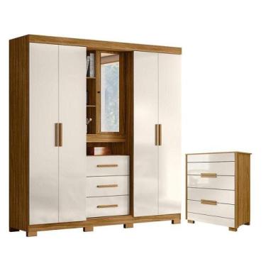 Imagem de Guarda Roupa Solteiro Eldorado E Cômoda Dhara Freijó Off White - Moval