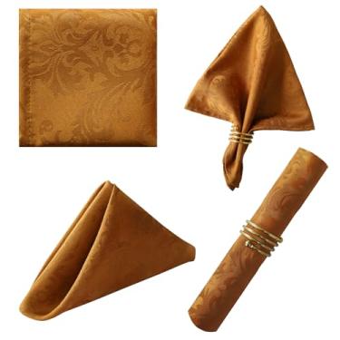 Imagem de SASTYBALE Guardanapo quadrado jacquard marrom, 50 x 50 cm, damasco resistente a amassados, guardanapos de jantar de tecido para casamento, inverno, férias, Natal, festas, conjunto com 4 (marrom)