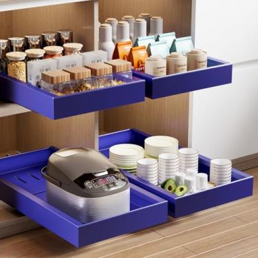 Imagem de Mustorn Pacote com 2 organizadores de armário, gaveta deslizante de 55 cm de profundidade para armários gavetas adesivas para puxar prateleiras resistentes para cozinha, armário, despensa, banheiro