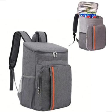 Imagem de Mochila Térmica 18L Cooler Impermeável Revestimento em Alumínio Praia Camping Piquenique Marmita Zíper Duplo (Cinza)