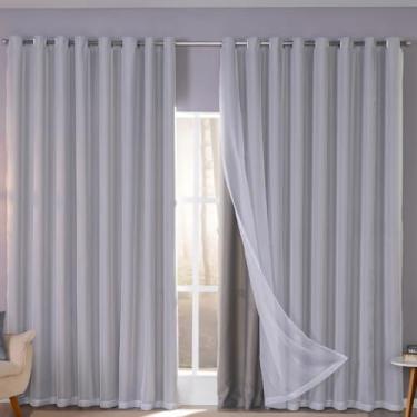 Imagem de Cortina Tecido Blackout com Voil 3,00m x 2,70m Sala Quarto Adulto e Infantil(Cinza)