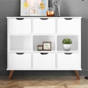 Imagem de Conjunto Nicho Organizador Kenya 9 Espaços Retrô Branco + 2 Kits 3 Gavetas Brancas