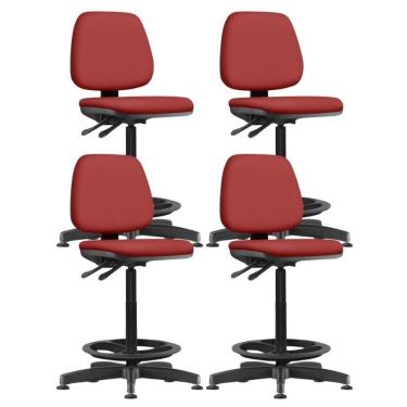 Imagem de Kit 04 Cadeiras Caixa Alta Giratória Estofada Work F02 Sintético Vermelho - Lyam Decor
