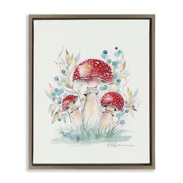 Imagem de Stupell Industries Toadstool Mushroom Trio Preto Emoldurado Tela Flutuante Arte de Parede Design por Cady Driver, 21 x 17