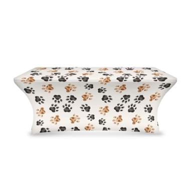 Imagem de ZDCUSTOM Toalha de mesa de elastano elástica estampada Dog Paws de 1,8 m para mesas dobráveis padrão, lavável e ajustada para mesas retangulares de 1,8 m, capa de proteção para decoração de festa em