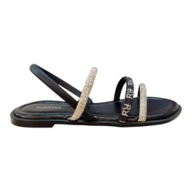 Imagem de Sandalia Rasteira Feminino Rafitthy Conforto Casual Brilho Strass Metalizado Calce Fácil 18.56001A P-Feminino