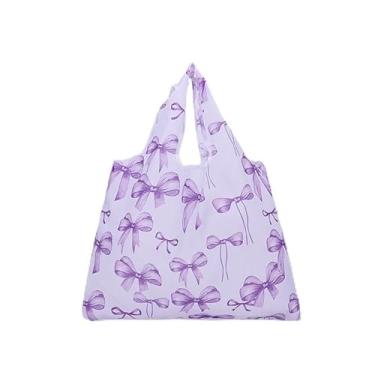 Imagem de Bolsa de compras dobrável, porta-colete de poliéster portátil de grande capacidade, saco de armazenamento reutilizável dobrável, Roxa