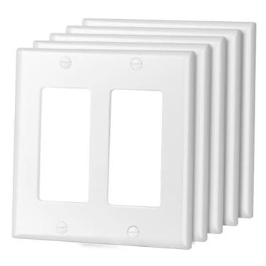 Imagem de JOYUMY Pacote com 5 interruptores de luz decoradores ou receptáculos, placa de parede, acabamento brilhante, tamanho 2 - gangue 11,4 cm x 11,6 cm, termoplástico de policarbonato inquebrável, branco
