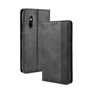 Imagem de Capa para VIVO V15 PRO,Retro Flip magnético,Caso de telefone de couro PU,Design de carteira com 3 slots de cartão e 1 clipe de dinheiro -Black
