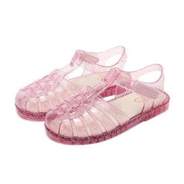 Imagem de TANDEFLY Sandálias Jelly para meninas, bico fechado, fantasia de princesa, verão, pescador, praia, sola de borracha, sandálias rasteiras para crianças pequenas e grandes, rosa, 9 Toddler