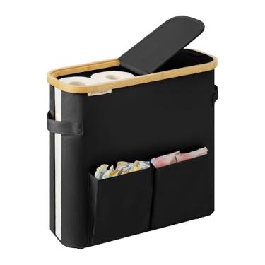 Imagem de StorageWorks Armazenamento de papel higiênico com tampas duplas, suporte de papel higiênico com bolso lateral, comporta 9 mega ou 12 rolos regulares, recipiente de armazenamento de papel para banheiro