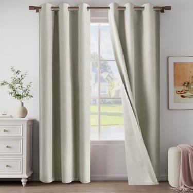 Imagem de Cortinas blackout 100% com 203 cm de comprimento, conjunto de 2 painéis para sala de estar, quarto, cortinas leves com ilhós, proteção total de privacidade, linho natural, 94 cm L x 213 cm C