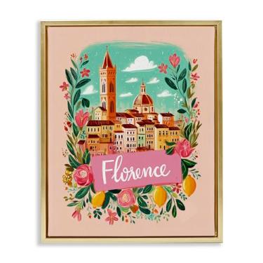 Imagem de Stupell Industries Arte de parede em tela flutuante emoldurada cinza Florence com bordas florais, design por Yen, 78 x 63 cm