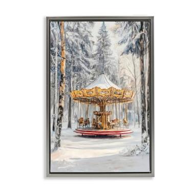 Imagem de Stupell Industries Arte de parede em tela flutuante com moldura cinza Carrossel Winter Wonderland, design por Petal Prints Design, 63 x 43 cm
