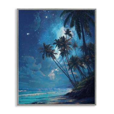 Imagem de Stupell Industries Arte giclée emoldurada preta com palmeiras de praia iluminadas pela lua, design de Ziwei Li, 76 x 61 cm