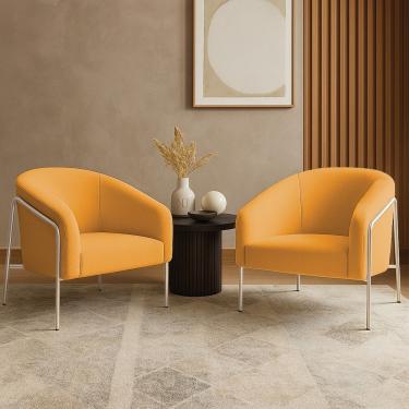 Imagem de Poltrona Sala Industrial Alta Champanhe Kit 2 Stella Bouclê D03 - D'rossi Cor Mostarda