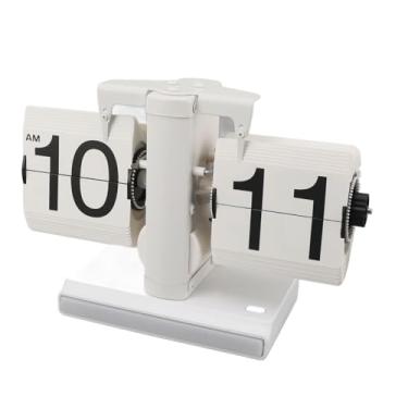 Imagem de Relógio de Mesa Mecânico Flip Retro Digital Flip Down Relógio Alimentado por Bateria Relógio de Mesa Com Luz Ambiente Led para Decoração de Escritório Em Casa (Tudo branco)