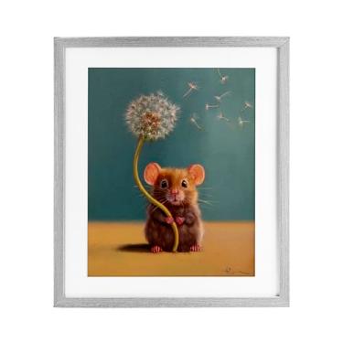 Imagem de Stupell Industries Tiny Wishes Mouse & Dandelion Impressão emoldurada preta sob vidro, design de Lucia Heffernan, 16 x 13