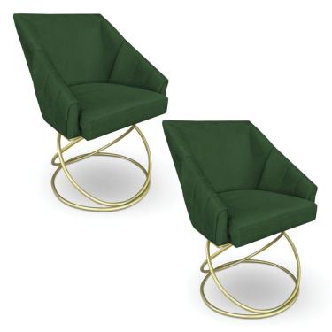 Imagem de Kit 2 Poltronas Luxo Alana Suede Verde Base De Ferro Dourado - Pallazio