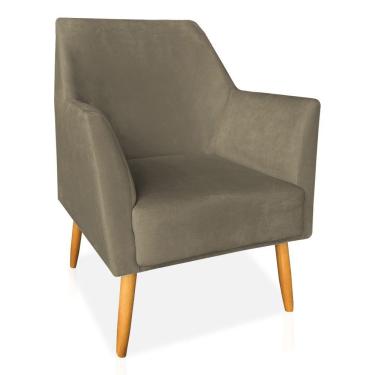 Imagem de Poltrona Decorativa Julia Veludo Pés Palito Castanho Capuccino