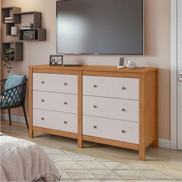 Imagem de Cômoda Maggiore 6 Gavetas Com Estilo Retrô Lopas Amêndoa Clean Com Off White