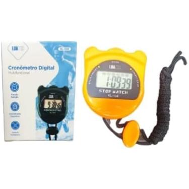 Imagem de Cronômetro Digital Esportivo KL-104, Display LCD, Multifuncional, Amarelo e Preto, com Cordão
