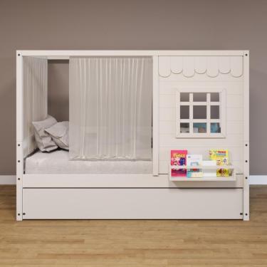Imagem de Bicama Casinha Reta Com Cortina Madeira Maciça Branco Housin