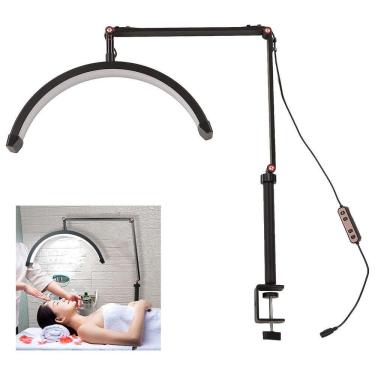 Imagem de Luminaria Spa Estetica Arco Meia Lua 3 Tons Led Suporte Celular Mesa Salao De Beleza Limpeza De Pele