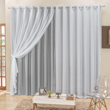 Imagem de Cortina 2 Mts Sala Quarto Voal E Semiblackout Para Trilho Suisso Cinza