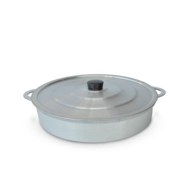 Imagem de Paejeira Paellera Fundida Alumínio Batido Grosso Com Tampa 30cm - Polida