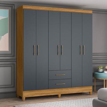 Imagem de Guarda Roupa Casal 6 Portas E 2 Gavetas Panamá - Freijo / Cinza Freijo / Cinza