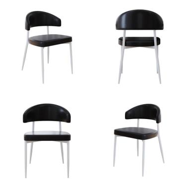 Imagem de 4 Unidades Cadeira Bless Fixa C/4 Pés 53 X 55 X 78cm Pés Brancos. Courino Preto Courino Preto