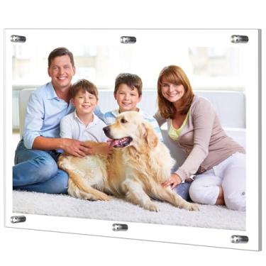 Imagem de DoubleFill 1 pacote com moldura acrílica flutuante extra grande sem moldura, moldura magnética de acrílico com suportes cromados, moldura flutuante de painel duplo para exibição de pôsteres de fotos