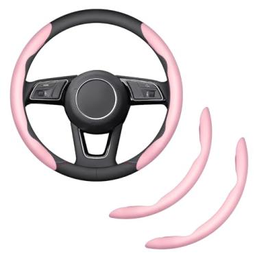 Imagem de HHZL Capa de volante de 2 peças, protetor de volante segmentado de fibra de carbono, capa protetora de couro durável universal e antiderrapante para carro, acessórios de interior de carro para