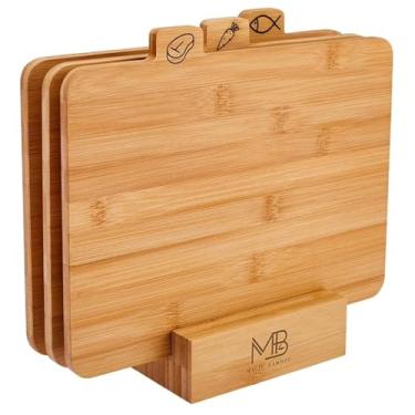 Imagem de Conjunto de 3 tábuas de corte de bambu – Tábuas de corte de bambu duráveis, perfeitas para carne, legumes e charcutaria